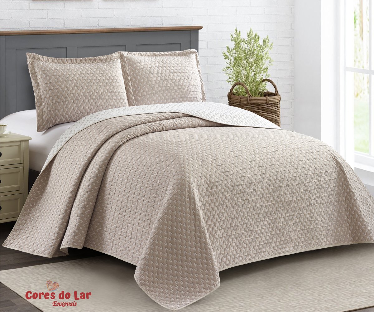 Kit Cobre Leito Queen Premium Jacquard em Matelasse 03 peças - Bege