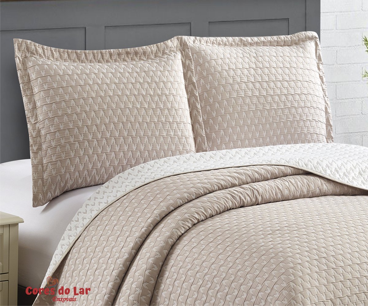 Kit Cobre Leito Queen Premium Jacquard em Matelasse 03 peças - Bege