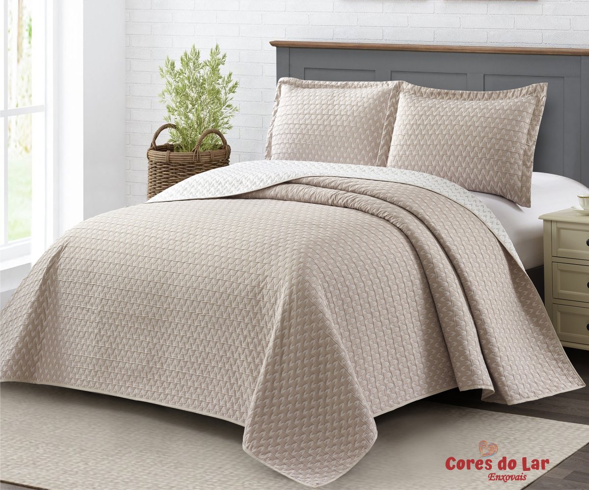Kit Cobre Leito Queen Premium Jacquard em Matelasse 03 peças - Bege